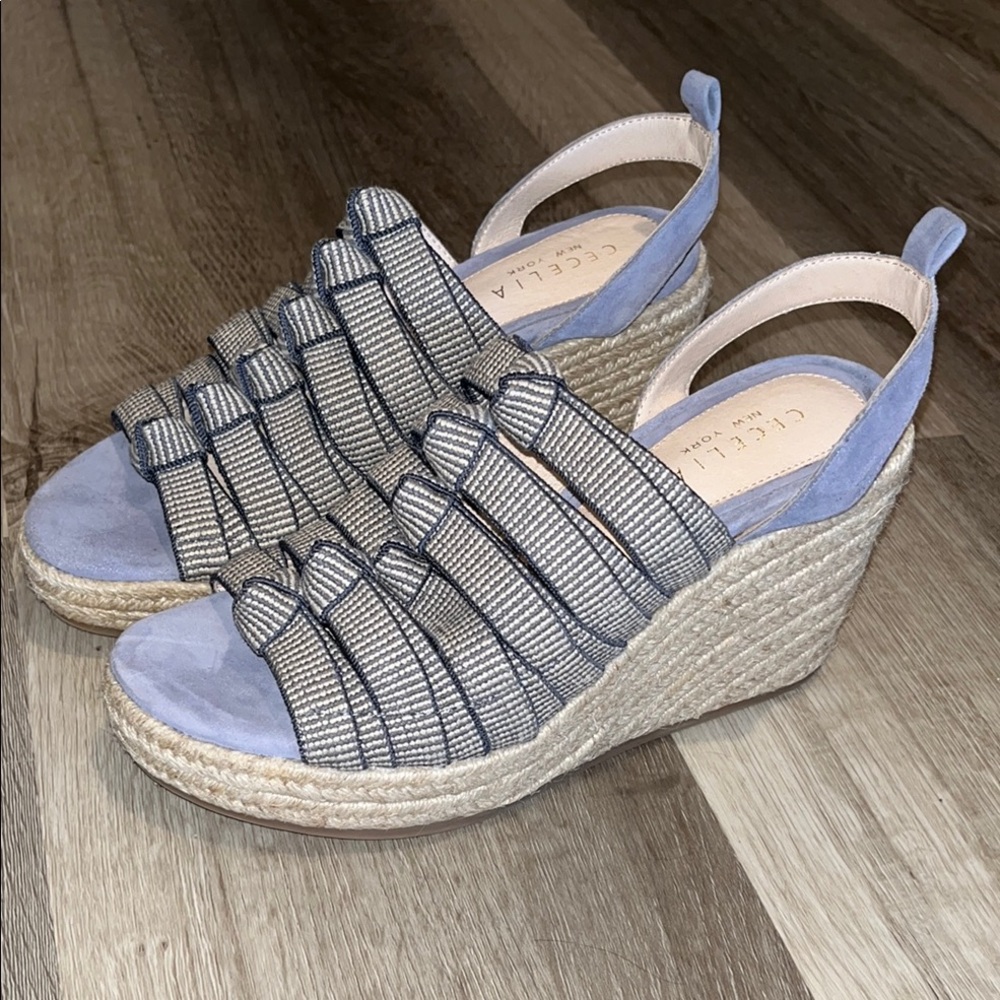 Cecilia New York Blue and Gray Wedge Sandals